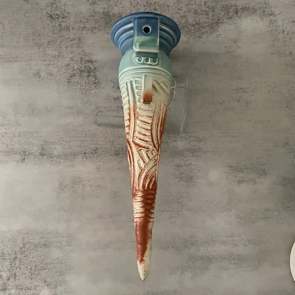 Stephen Fabrico Studio Art Pottery Hand Carved Multicolor Glaze Wall Pocket 15